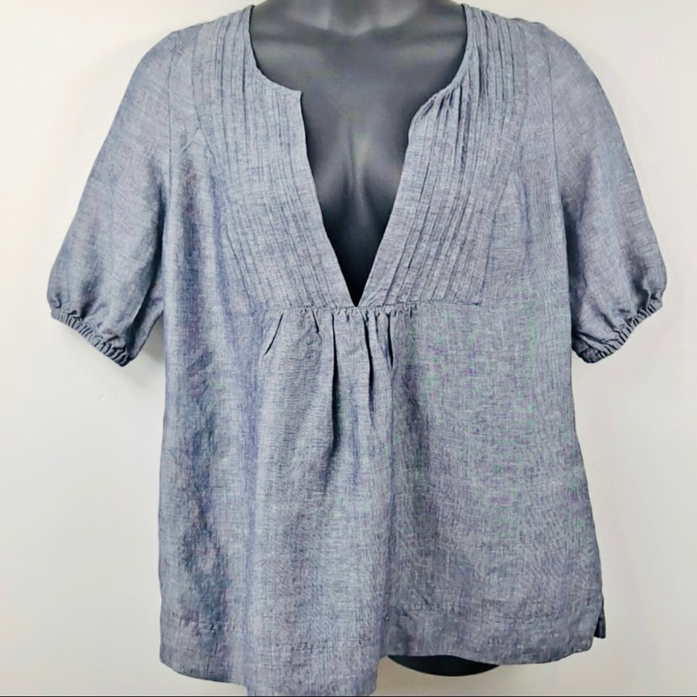 LANE BRYANT • Pleated Linen Chambray Short Sleeve Top